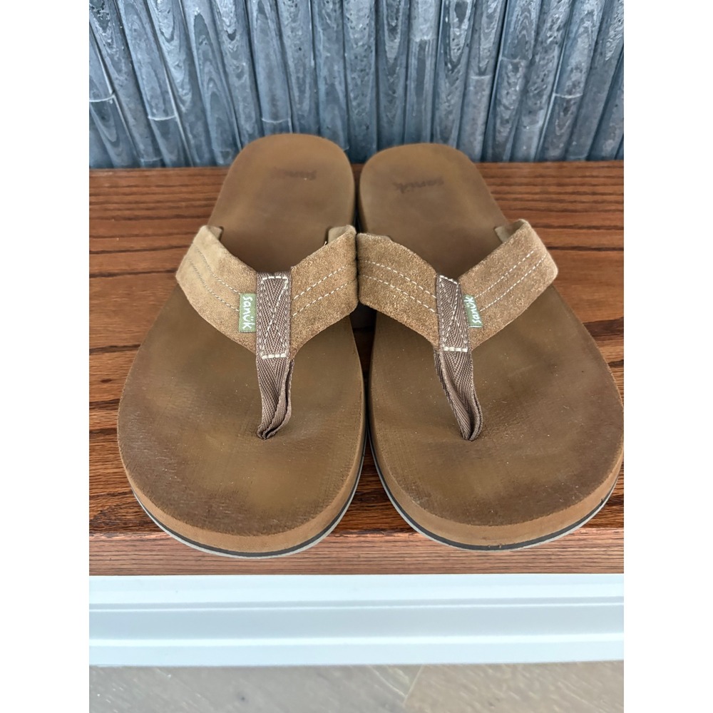 Sanuk Beer Cozy Stacker Brown Suede Flip Flop Sandals Mens 10 1119338